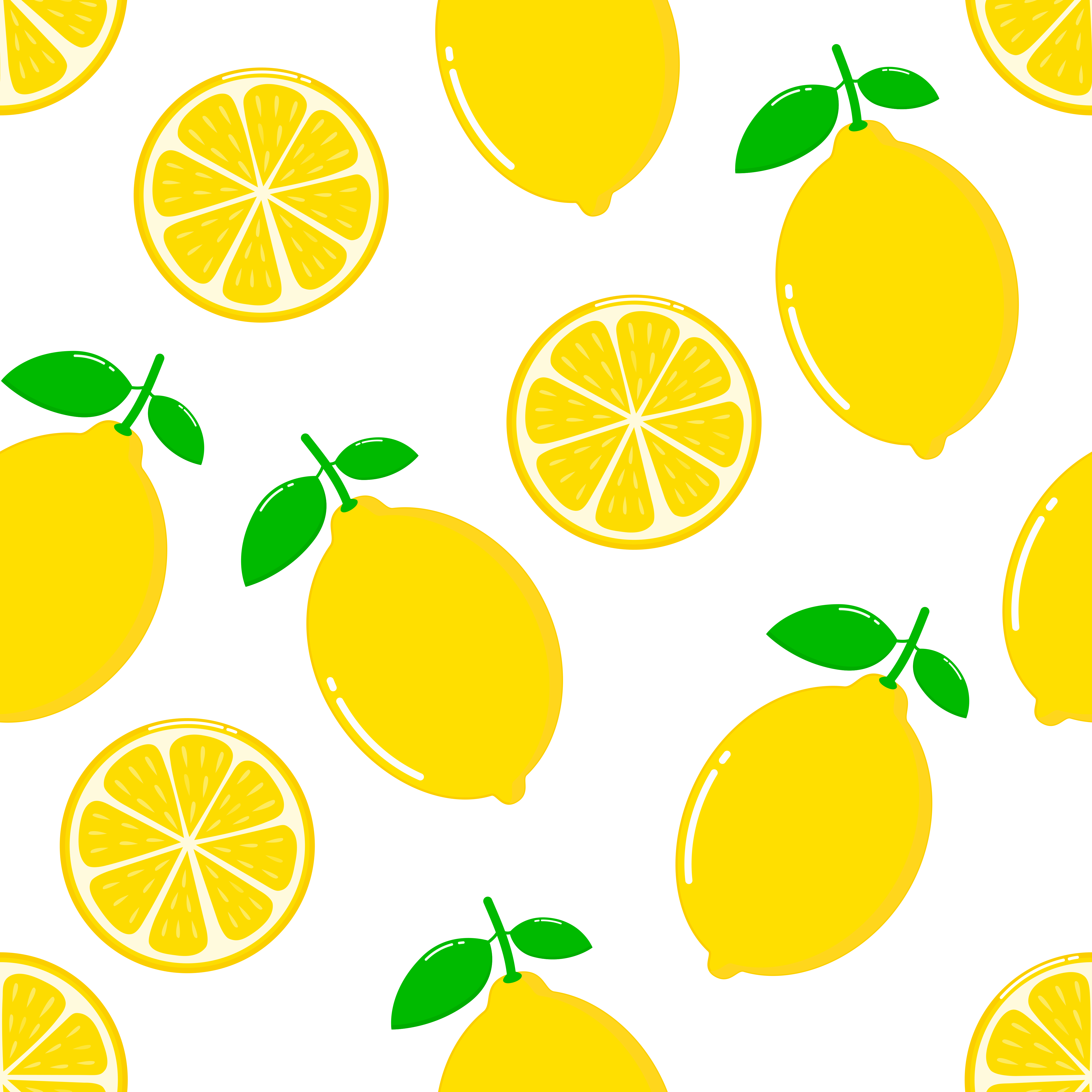 Lemon Slices Seamless Pattern On White Background