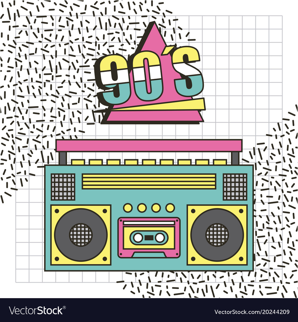 Tape Recorder 90s Music Memphis Style Background Vector Image