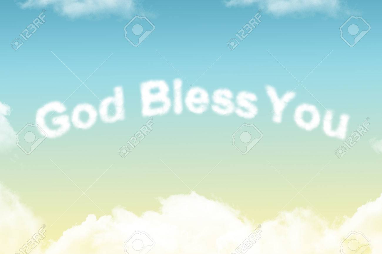 God Bless You Cloud Word On Yellow To Blue Gradient Background