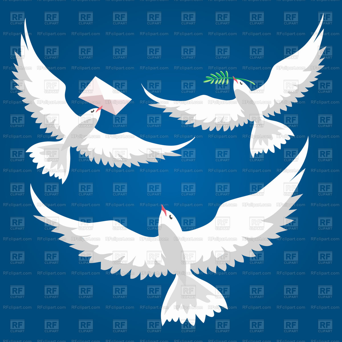 Flying Dove Set On Blue Background Vector Image Of Plants And