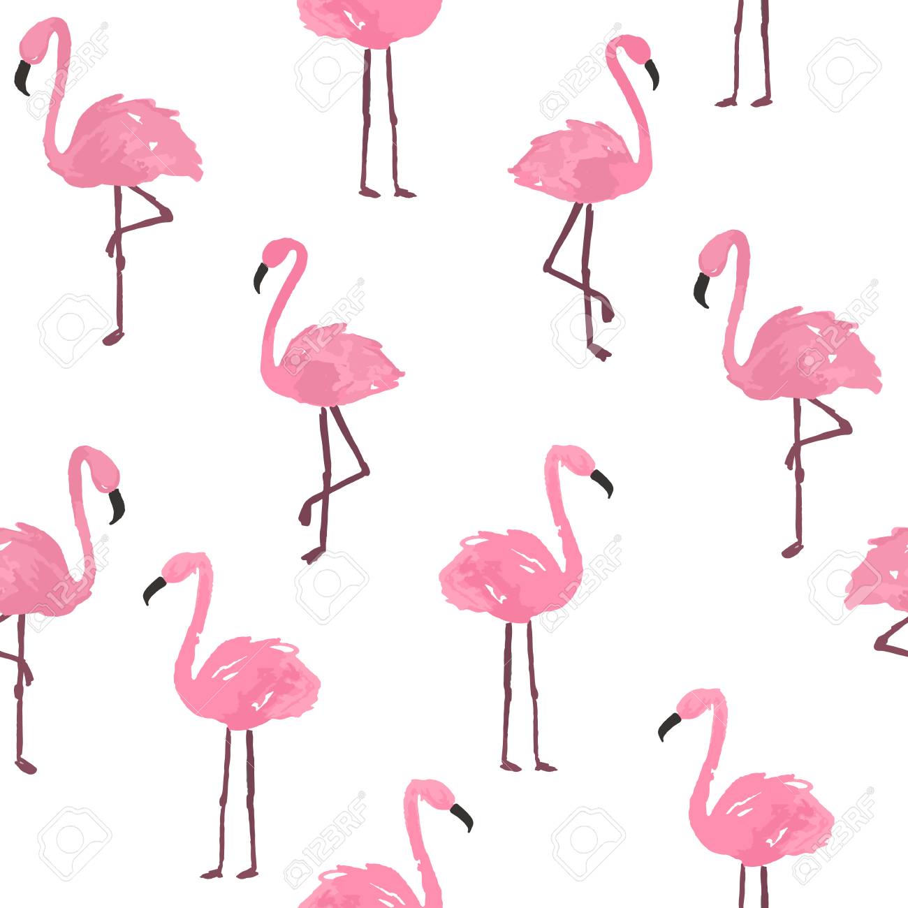 Cute Flamingo Background Vector Hand Drawn Seamless Pattern Stock