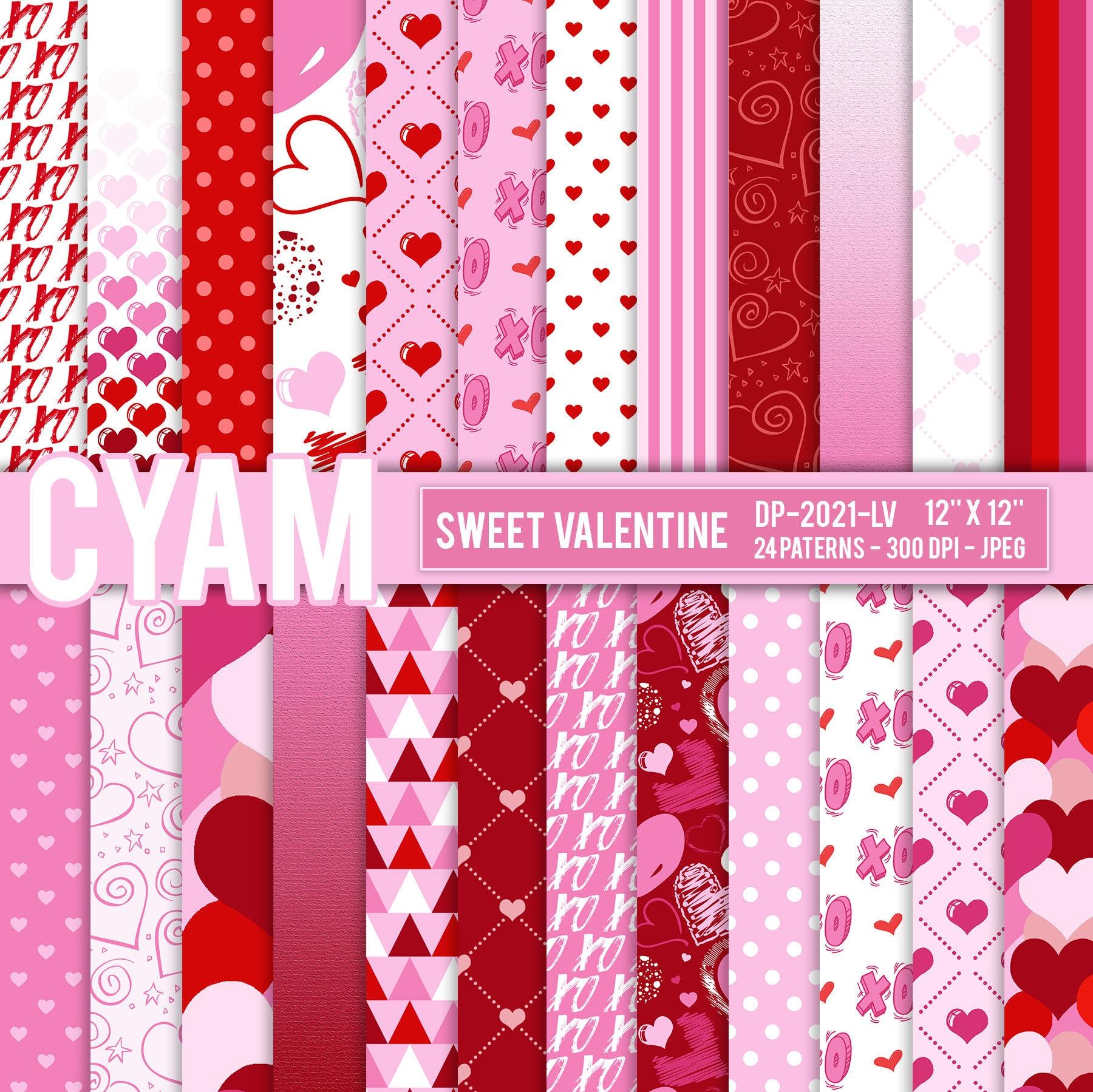 Cute Red Pink White Valentines Day Digital Paper Instant