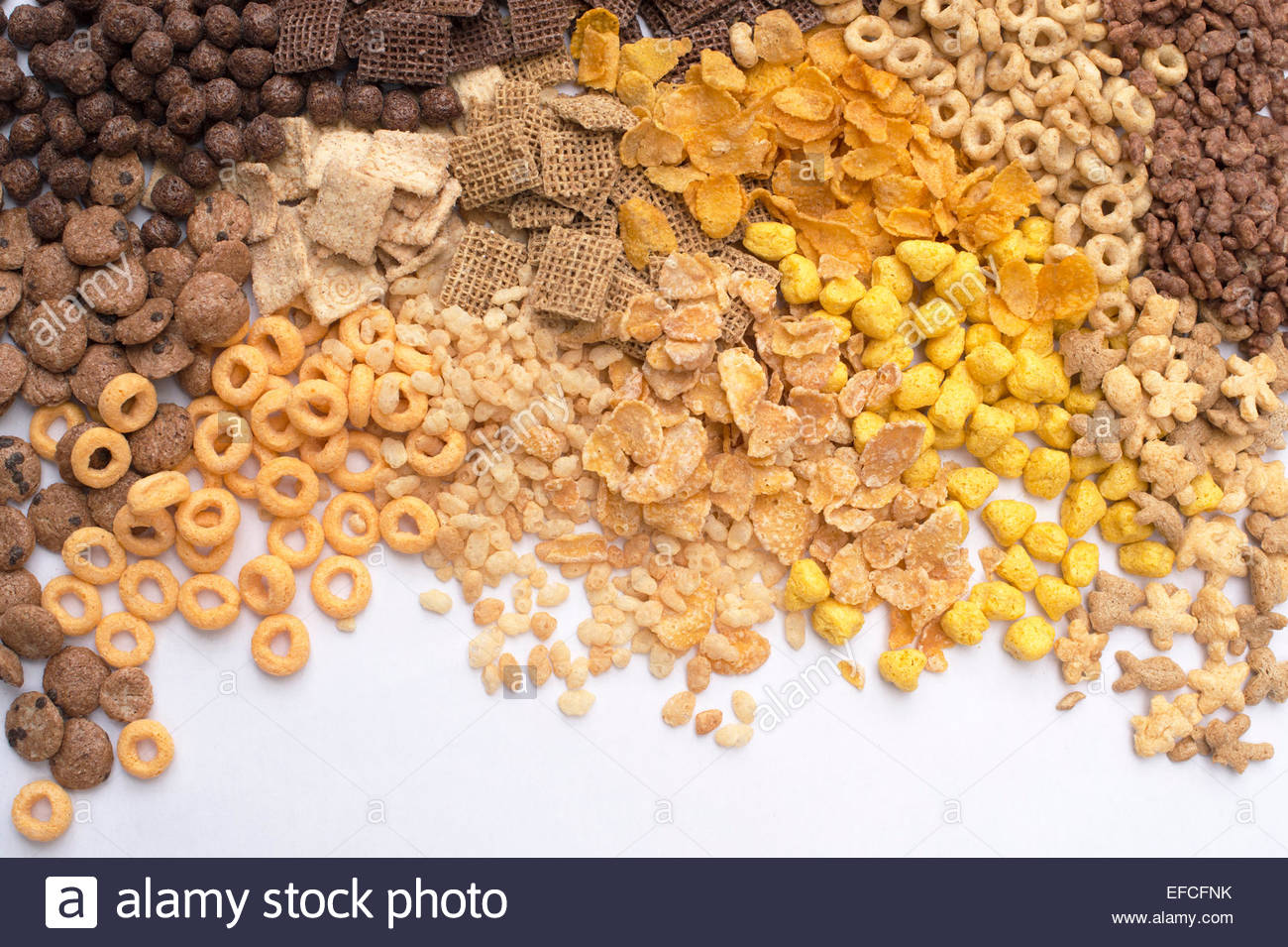 Assorted Childrens Breakfast Cereals On White Background Stock