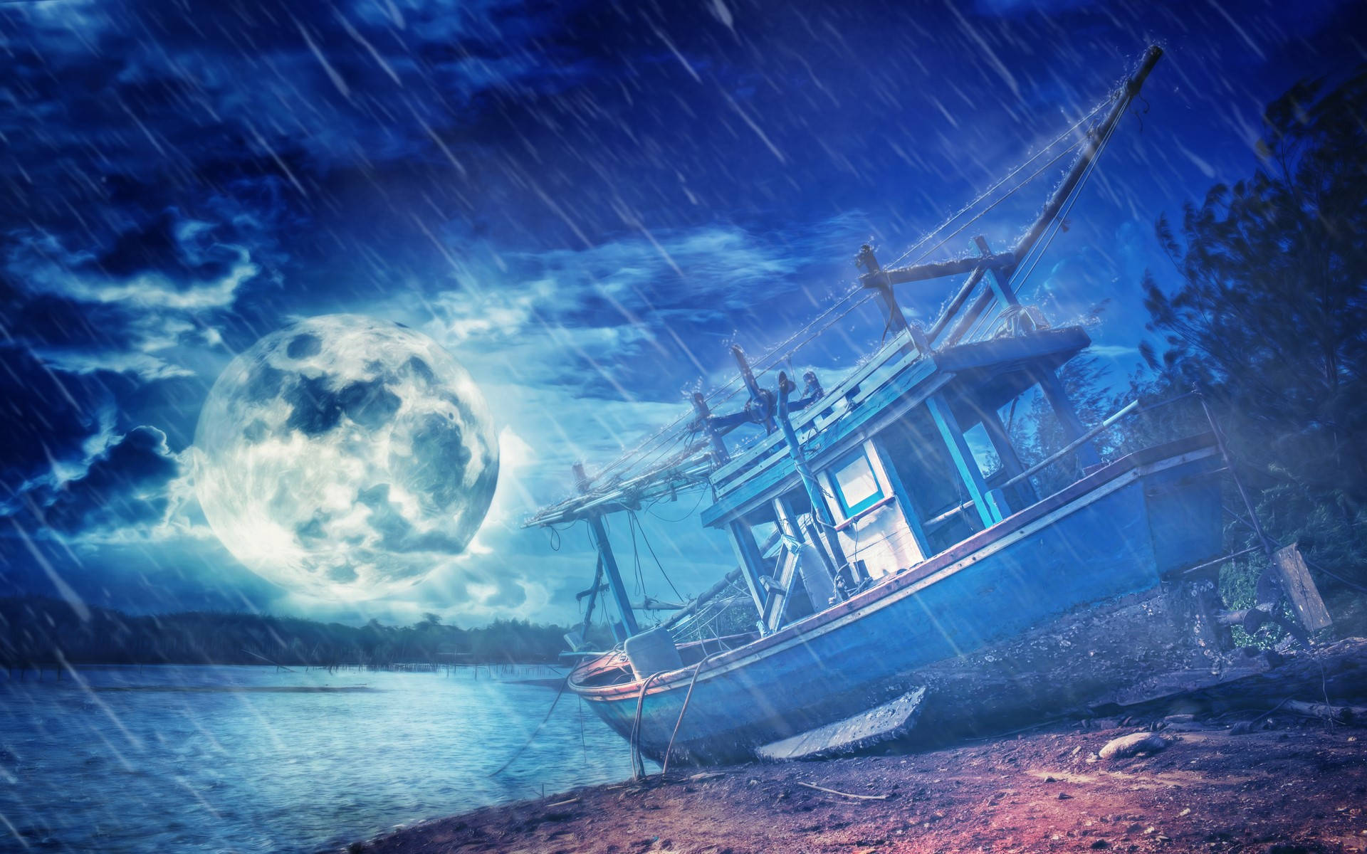 Raining Moon Night Sky Wallpaper