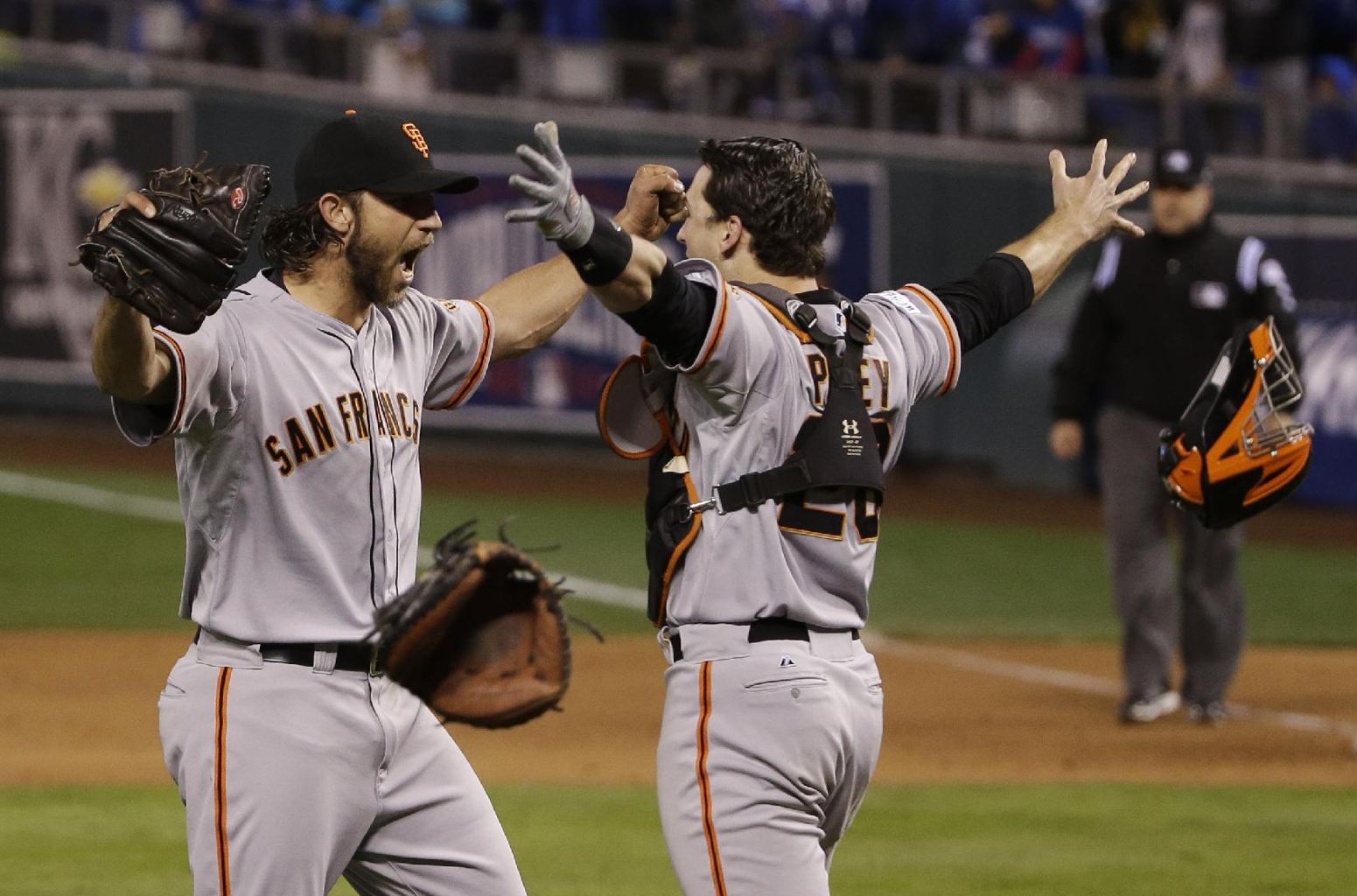 San Francisco Giants Pitcher Madison Bumgarner Left And Buster Posey