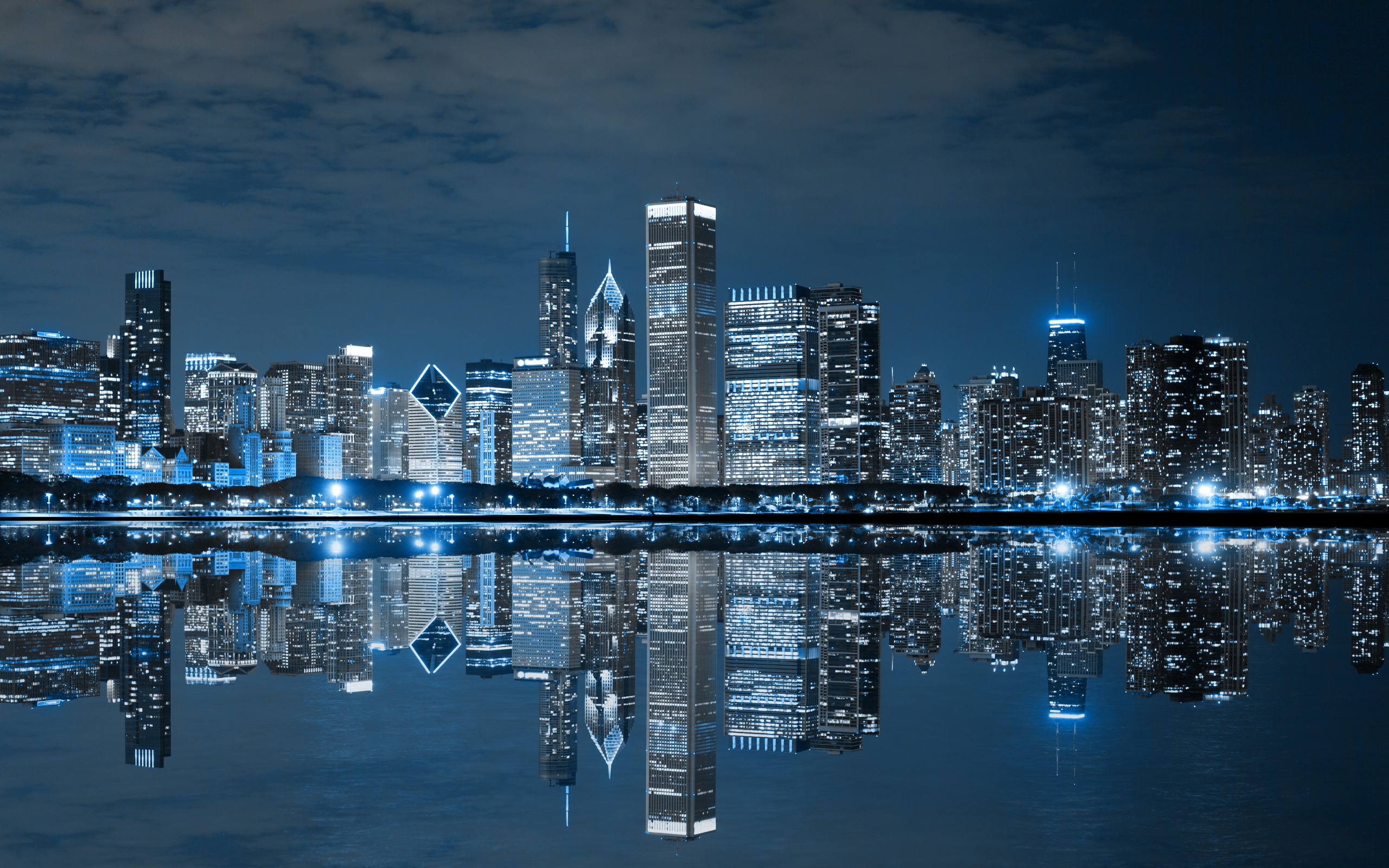 Chicago Night Reflection Wallpaper PC Wallpaper with 2560x1600