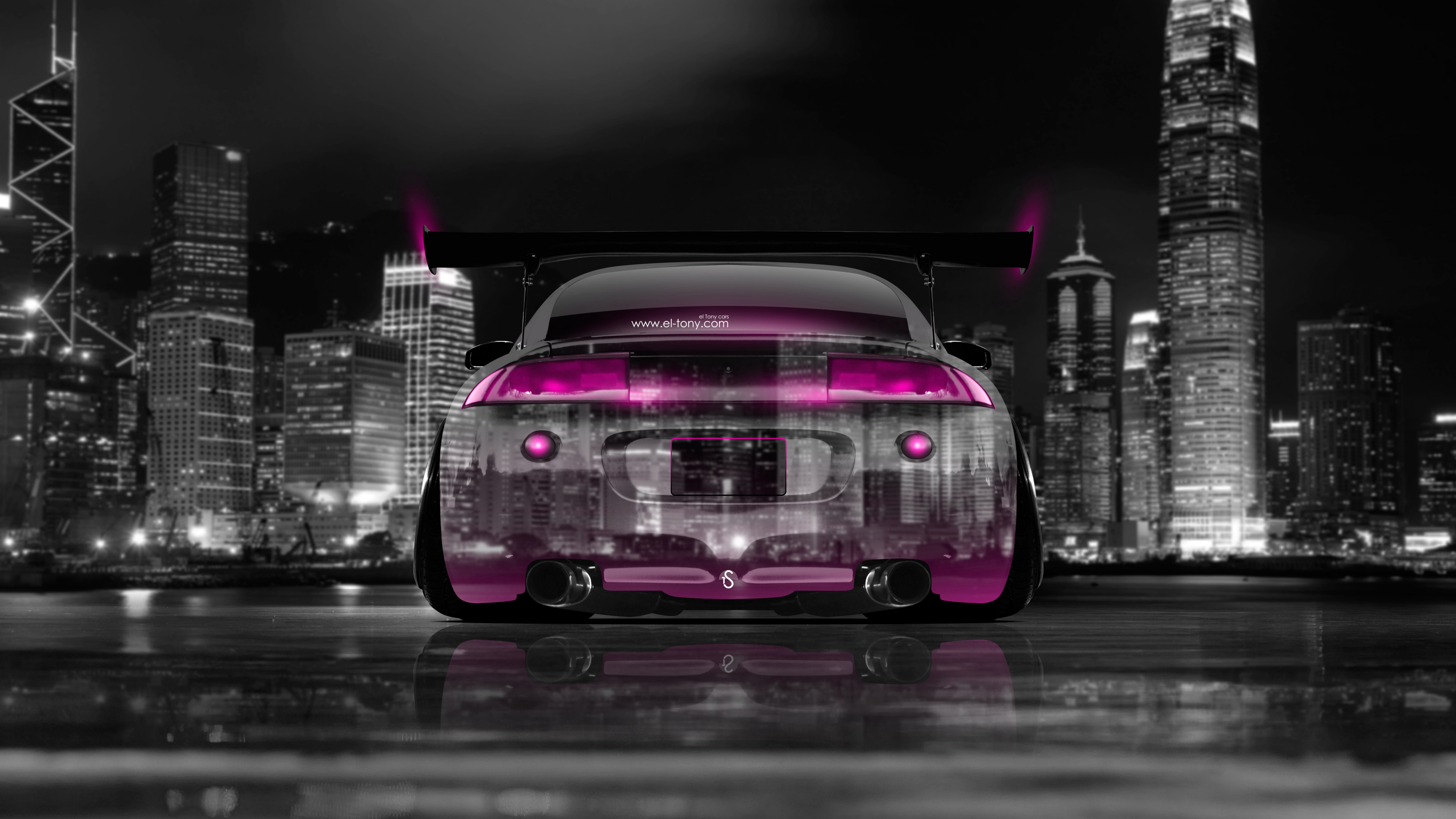Eclipse JDM Tuning Back Crystal City Car 2014 Pink Neon 4K Wallpapers
