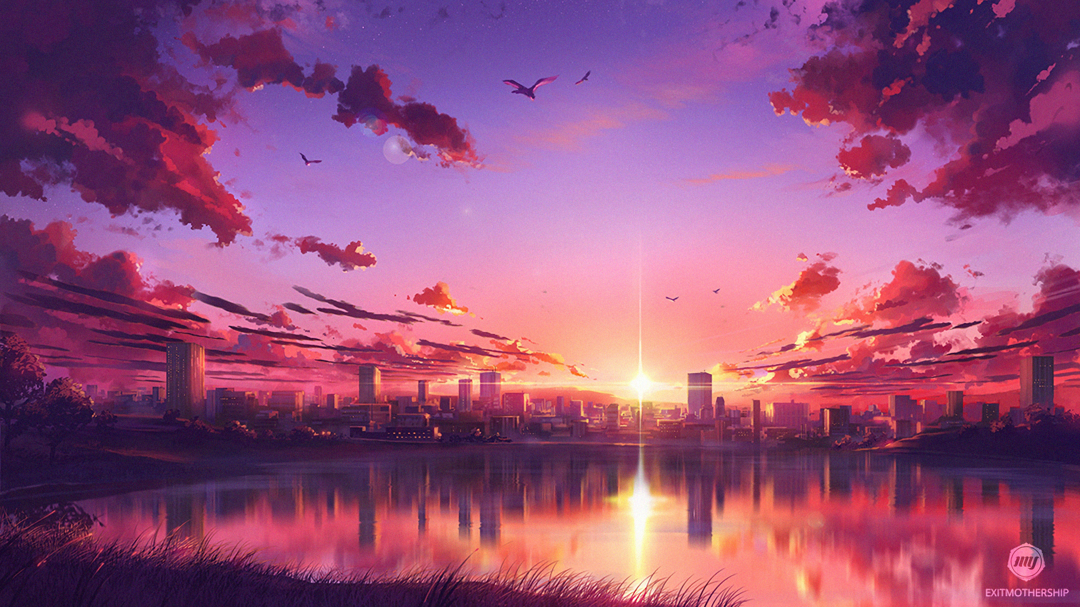 Anime Sunset Scene Wallpaper HD 4k Image