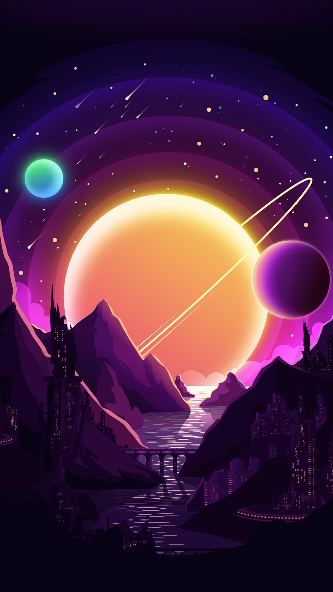  Free Download Starry Night Sky Planet Minimalist Wallpaper 4K
