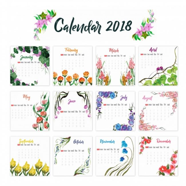Free vector 2018 calendar floral design 7600 My Graphic