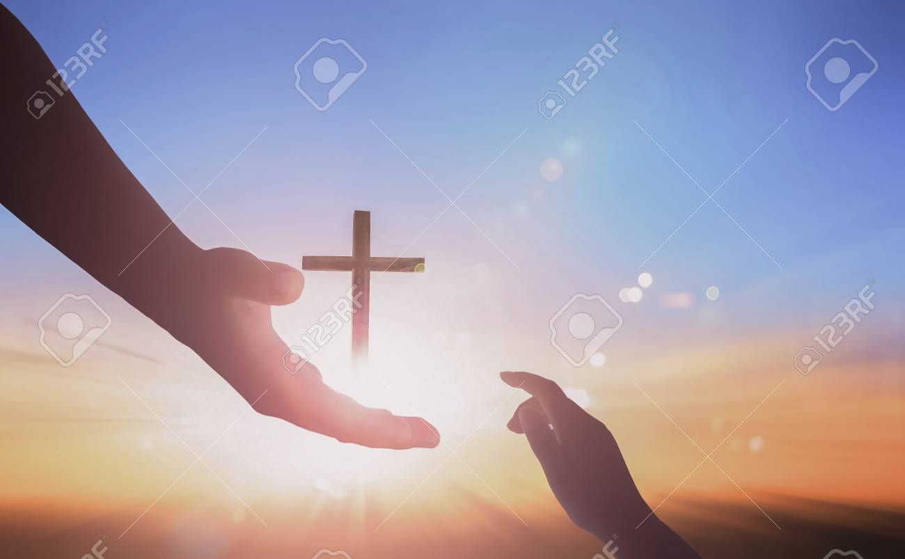 Jesus Helping Hand Concept World Peace Day On Sunset Background