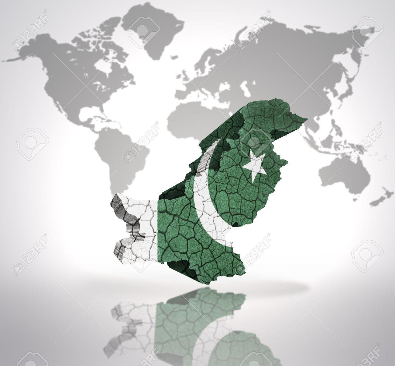 Map Of Pakistan With Pakistani Flag On A World Background