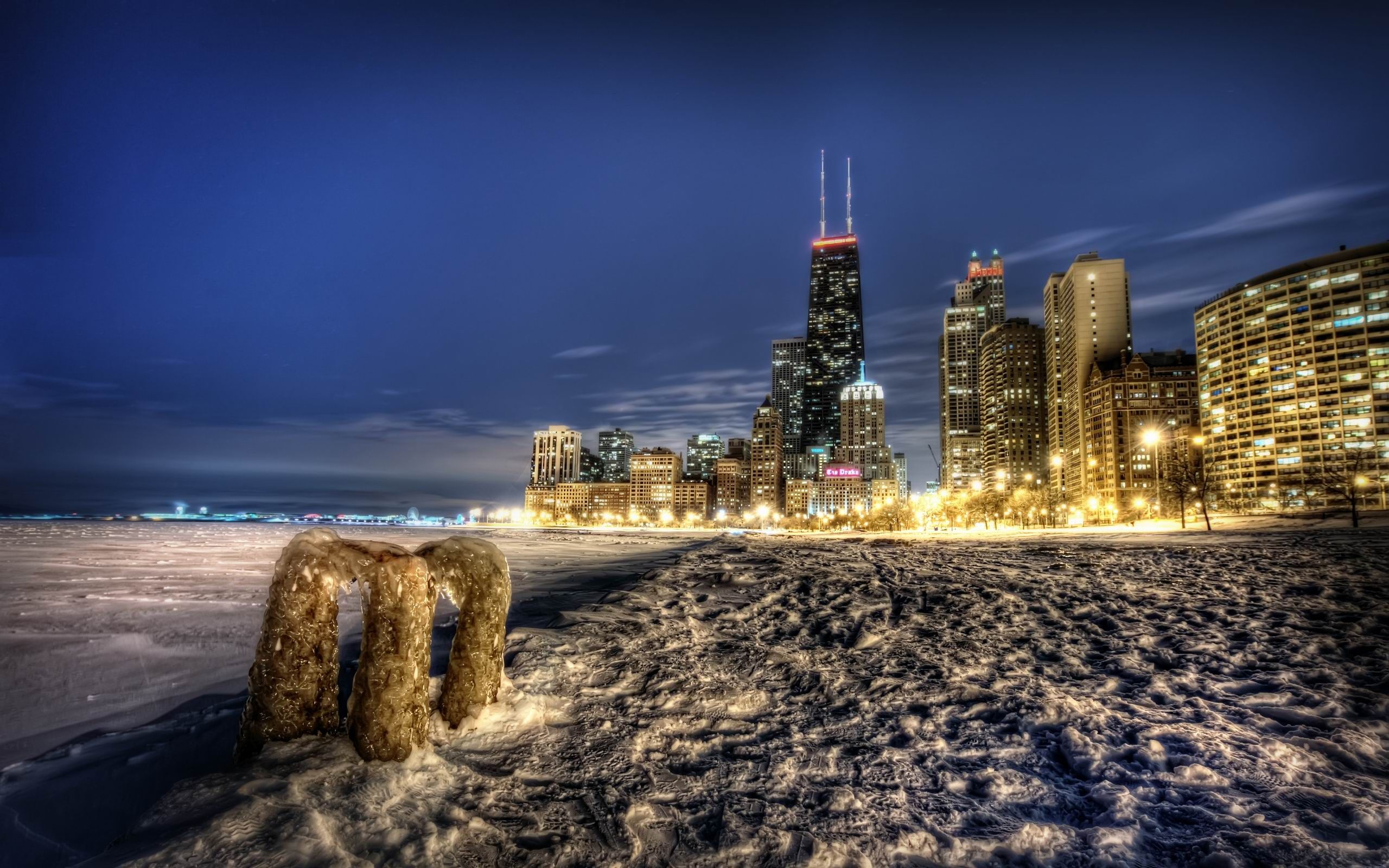Chicago City Winter Skyline Wallpaper HD Skilal Cities