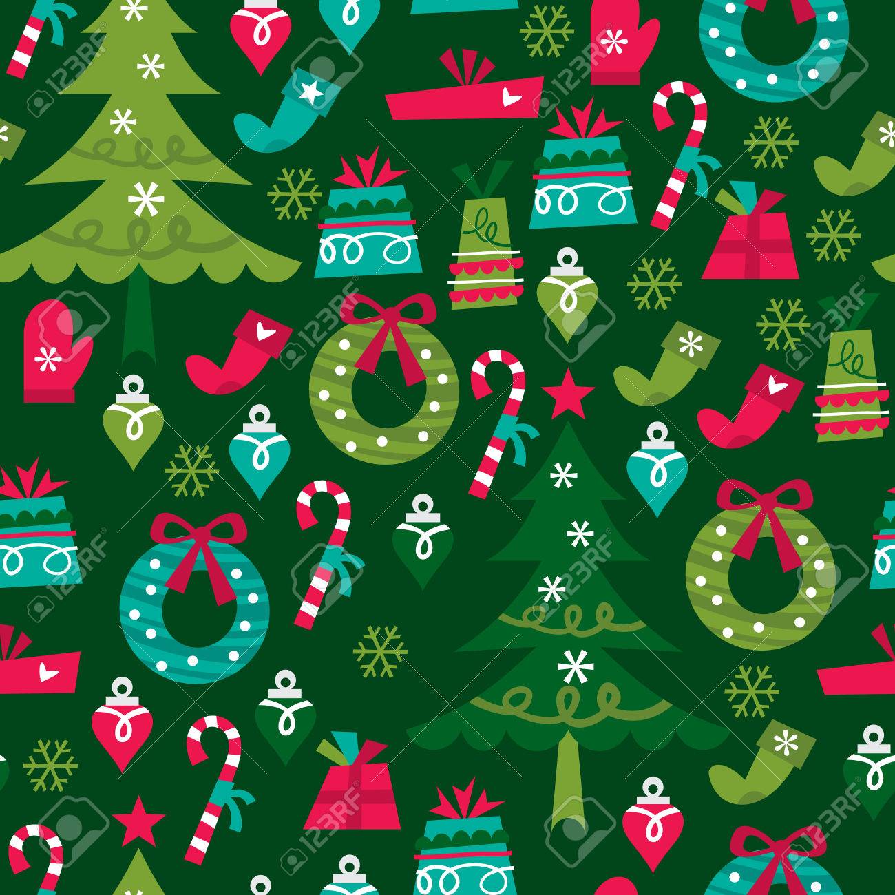 A Vector Illustration Of Whimsical Retro Christmas Seamless