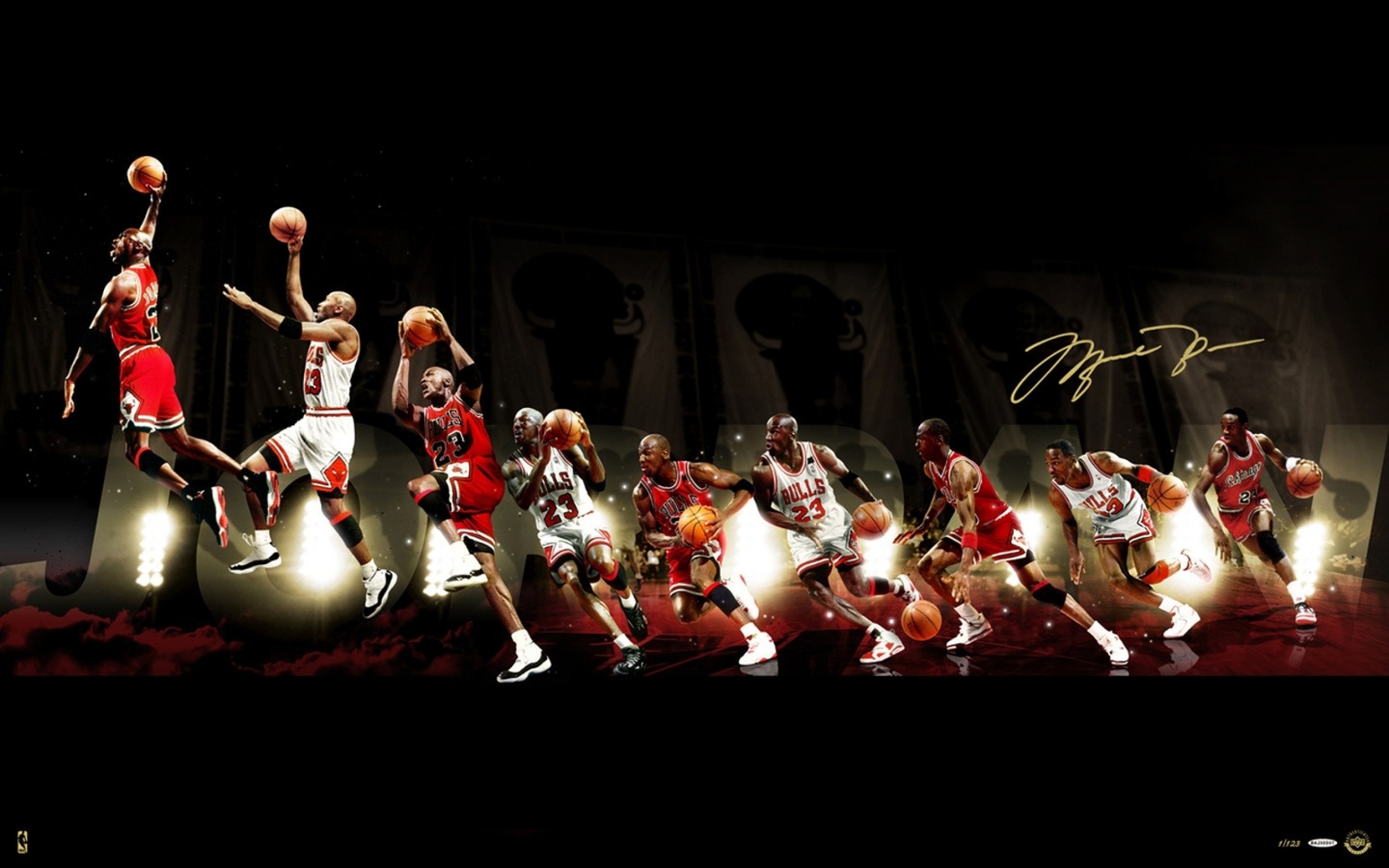 Michael Jordan Chicago Bulls Dynamic Action Sequence Wallpaper