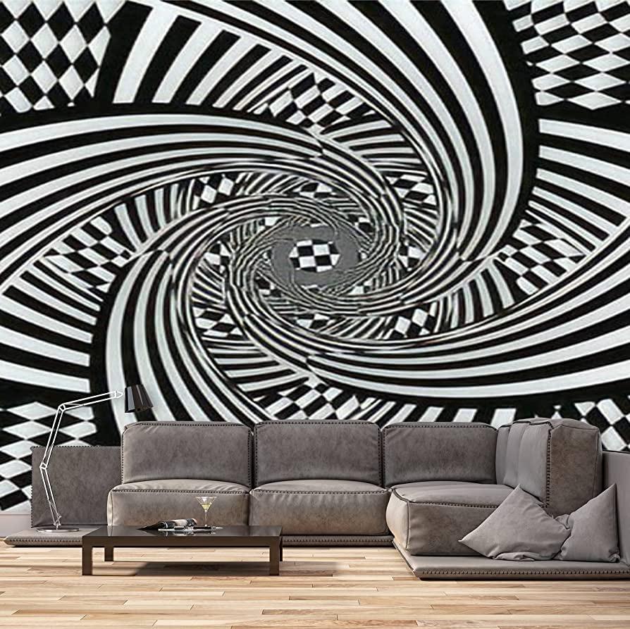 ARJRVIWNS Checkered Waves Board Abstract 3D Black and White or