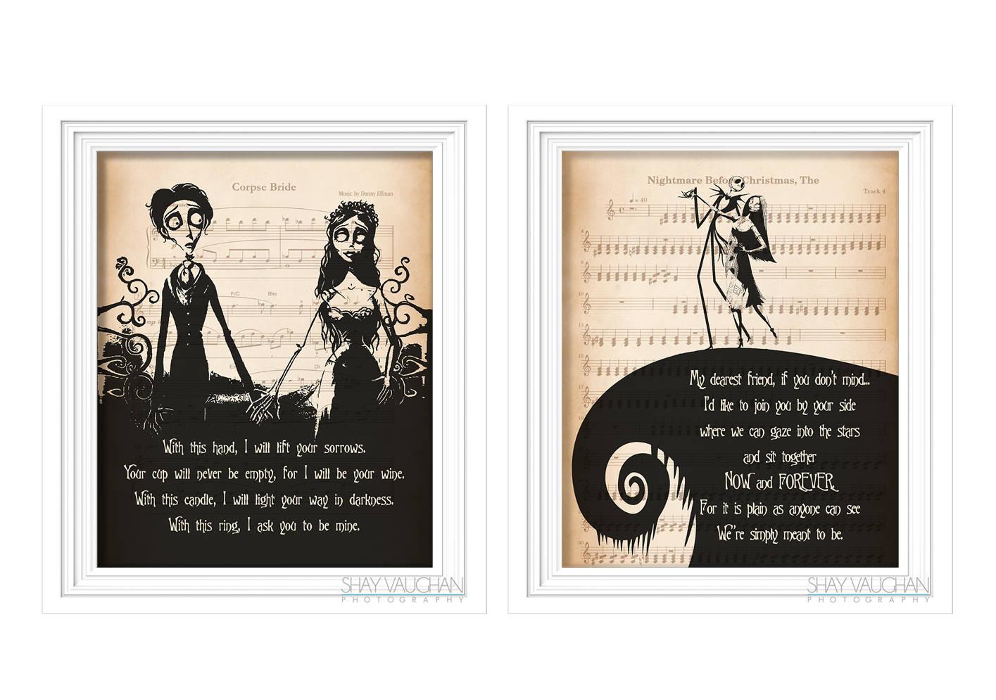 The Nightmare Before Christmas and Corpse Bride Art Print Set Etsy