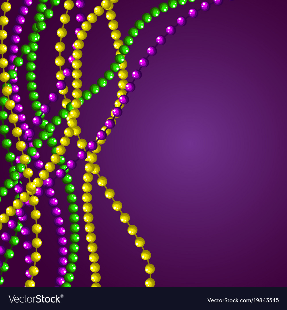 Mardi Gras Beads Card Purple Background Royalty Vector