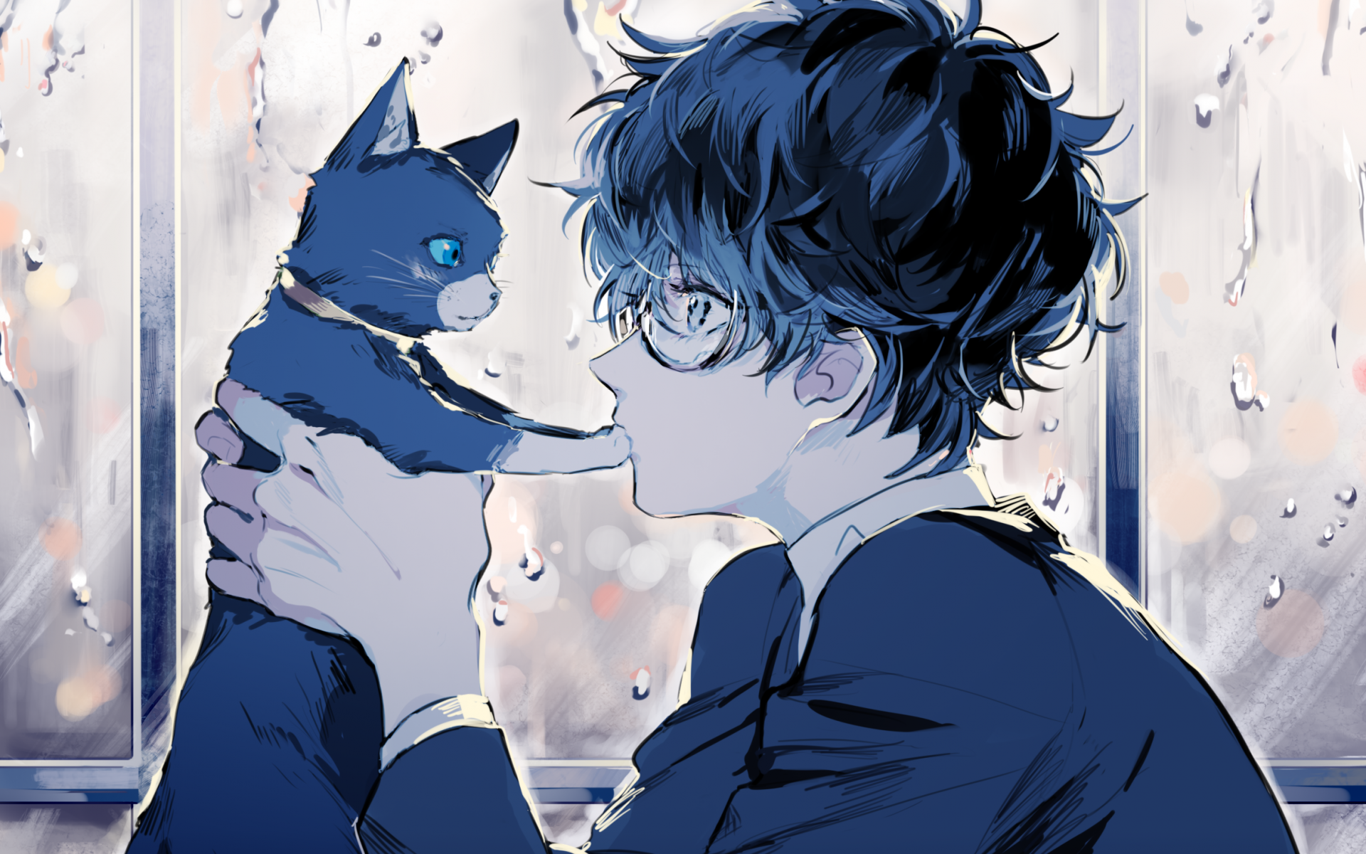 Download 1920x1200 Persona 5 Kurusu Akira Anime Boy Cat