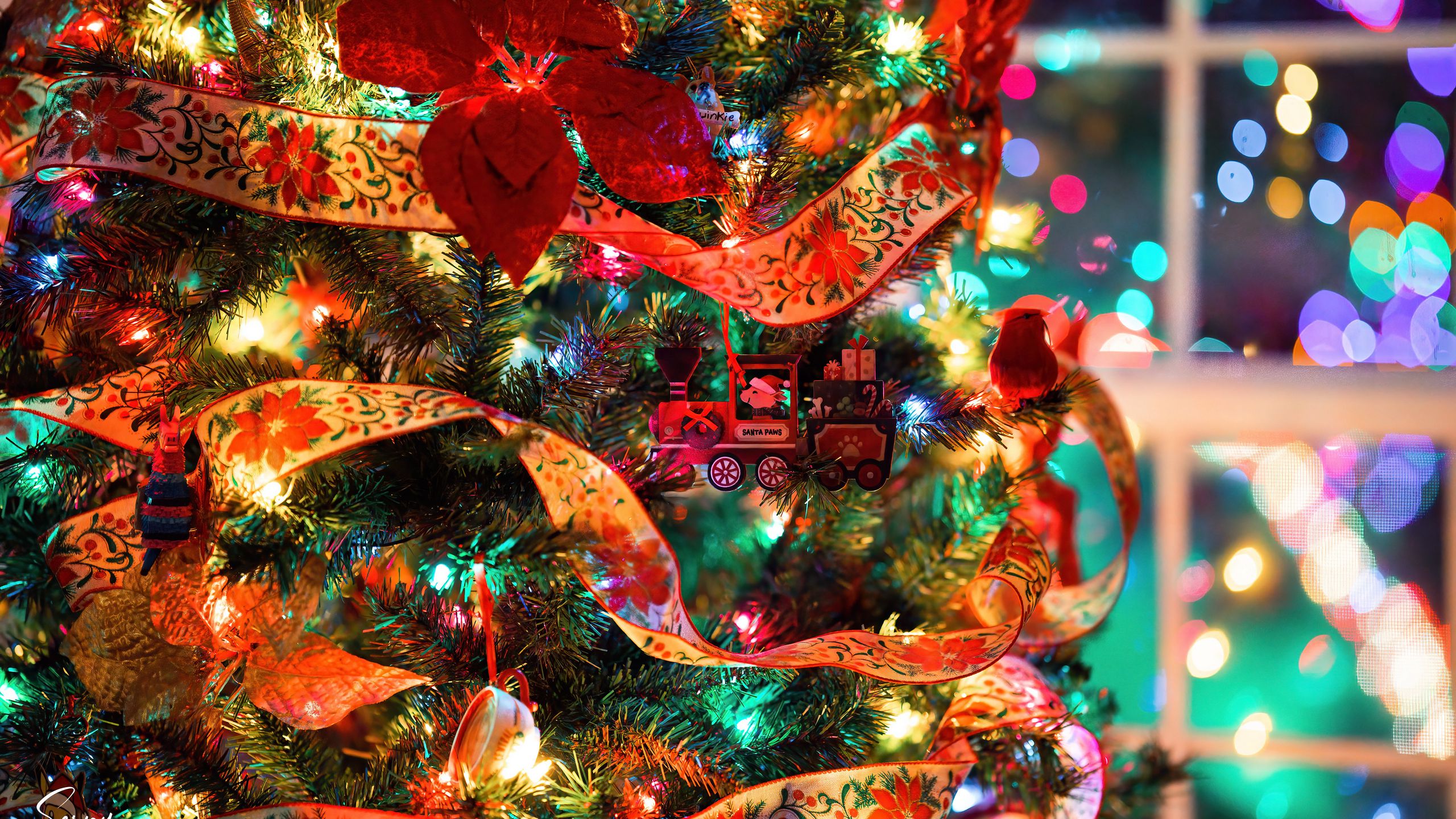 Wallpaper Christmas Tree Decorations Garlands