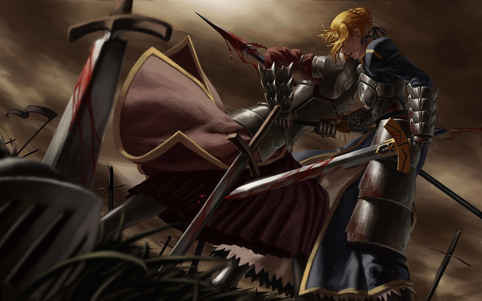Saber Fighting Fate Stay Night Wallpaper Anime Blonde Armor Girl Sword