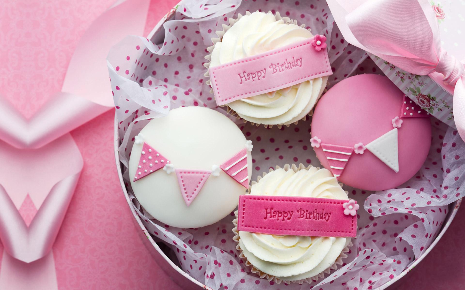 Happy BirtHDay Pink Cupcakes HD Wallpaper