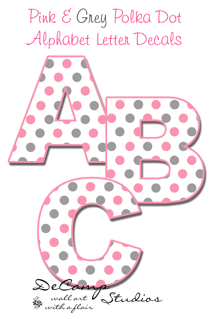 Pink Grey Polka Dot Alphabet Letter Decal Personalize Girl Name