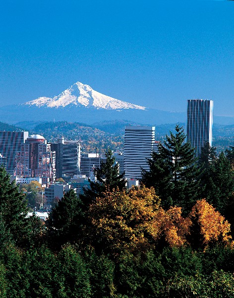 Portland skyline with Mt Hood in background