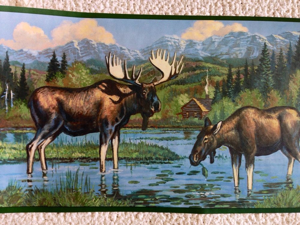 Rustic Lodge Cabin Moose Wallpaper Border eBay