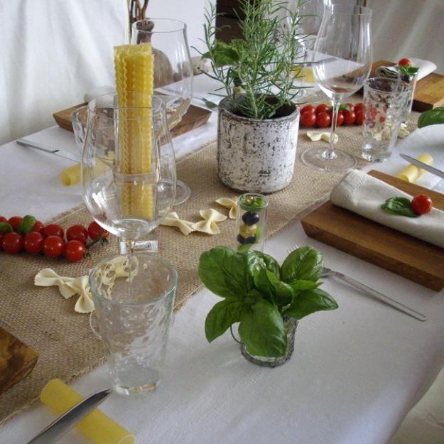 Party Table Decoration With Italian Theme Tomatoes And Edible Herbs