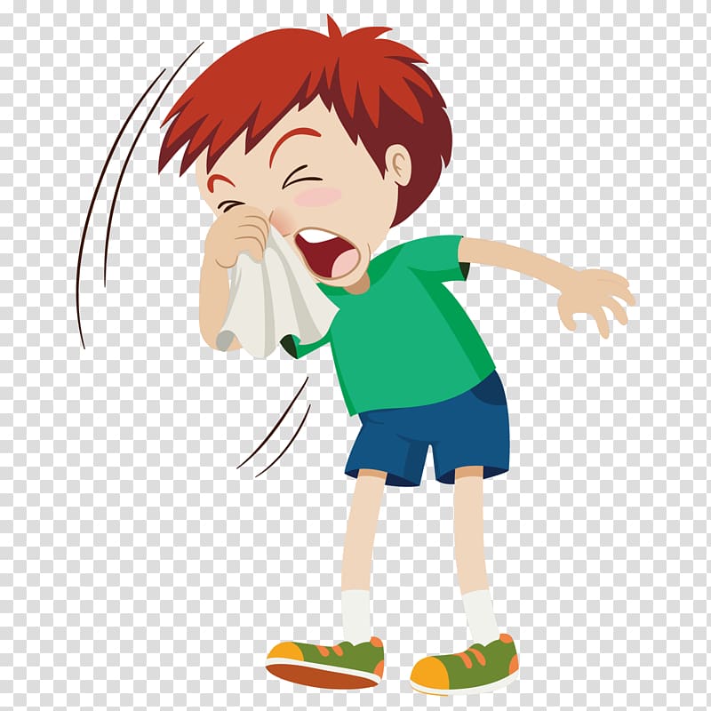 Boy Sneezing Holding Handkerchief Illustration Sneeze