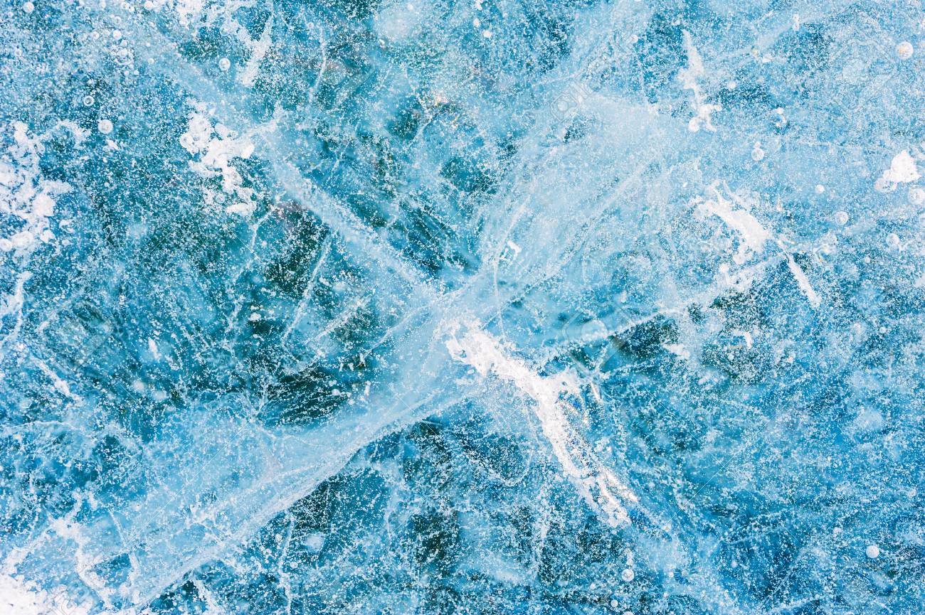 Blue Ice On The Frozen Lake Beautiful Winter Background Stock