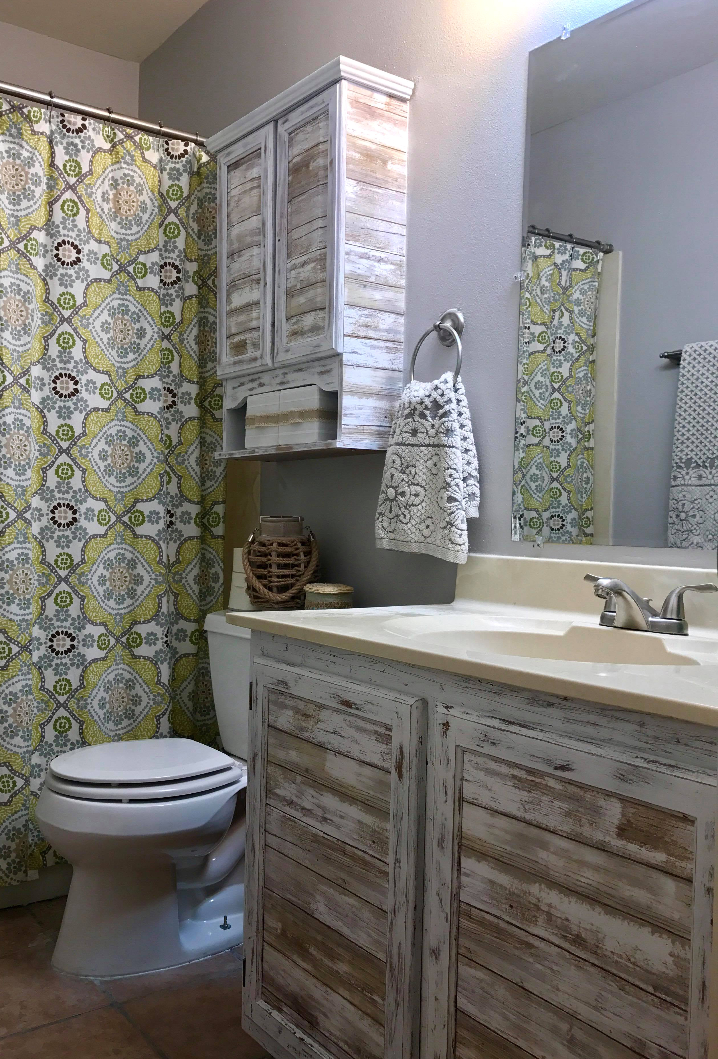 Farmhouse Chic Bathroom With Peel And Stick Wallpaper Roommates