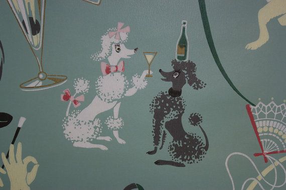 Vintage Wallpaper S Bar Cocktail Drinks Poodle Pink Elephant Cas