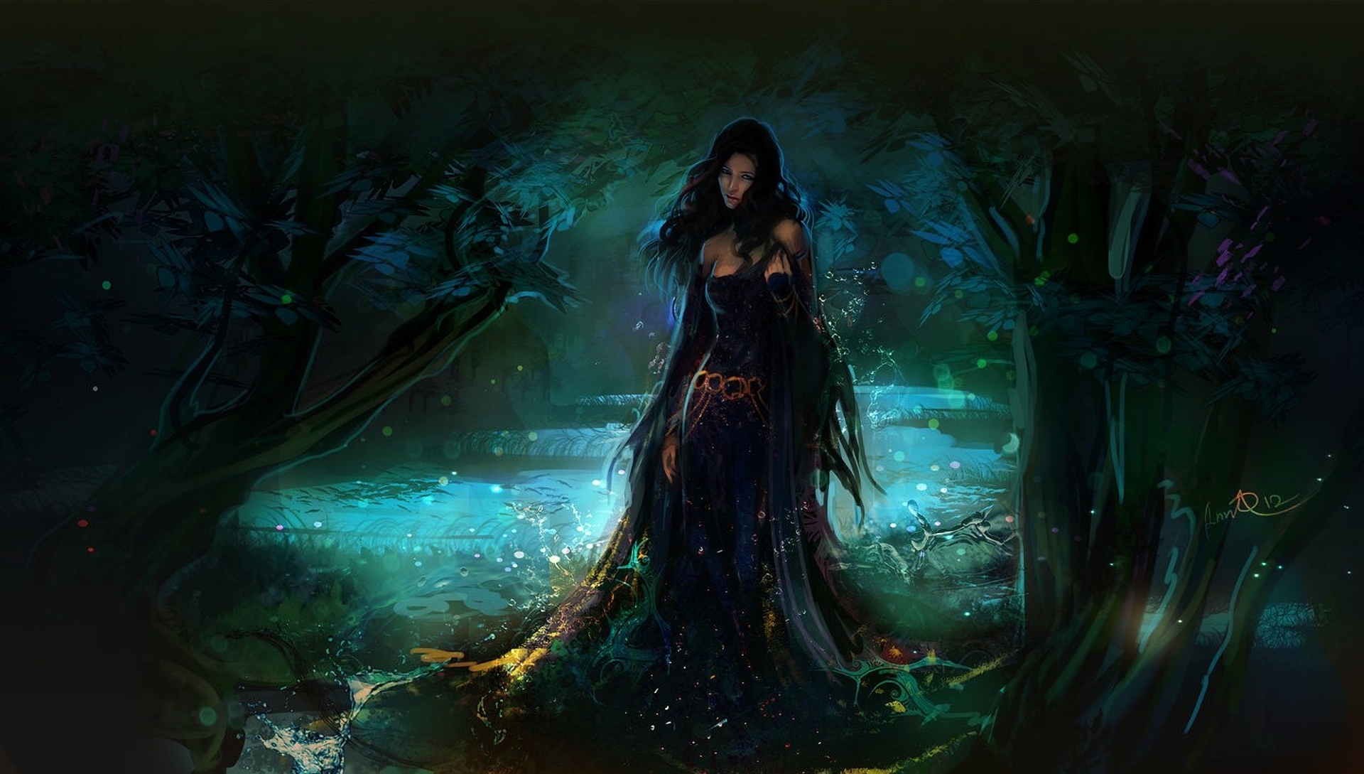 Art Girl Forest Water Drops Fantasy Wallpaper