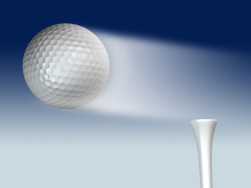 3d Render Of Golf Ball Flying From Tee Background For Powerpoint