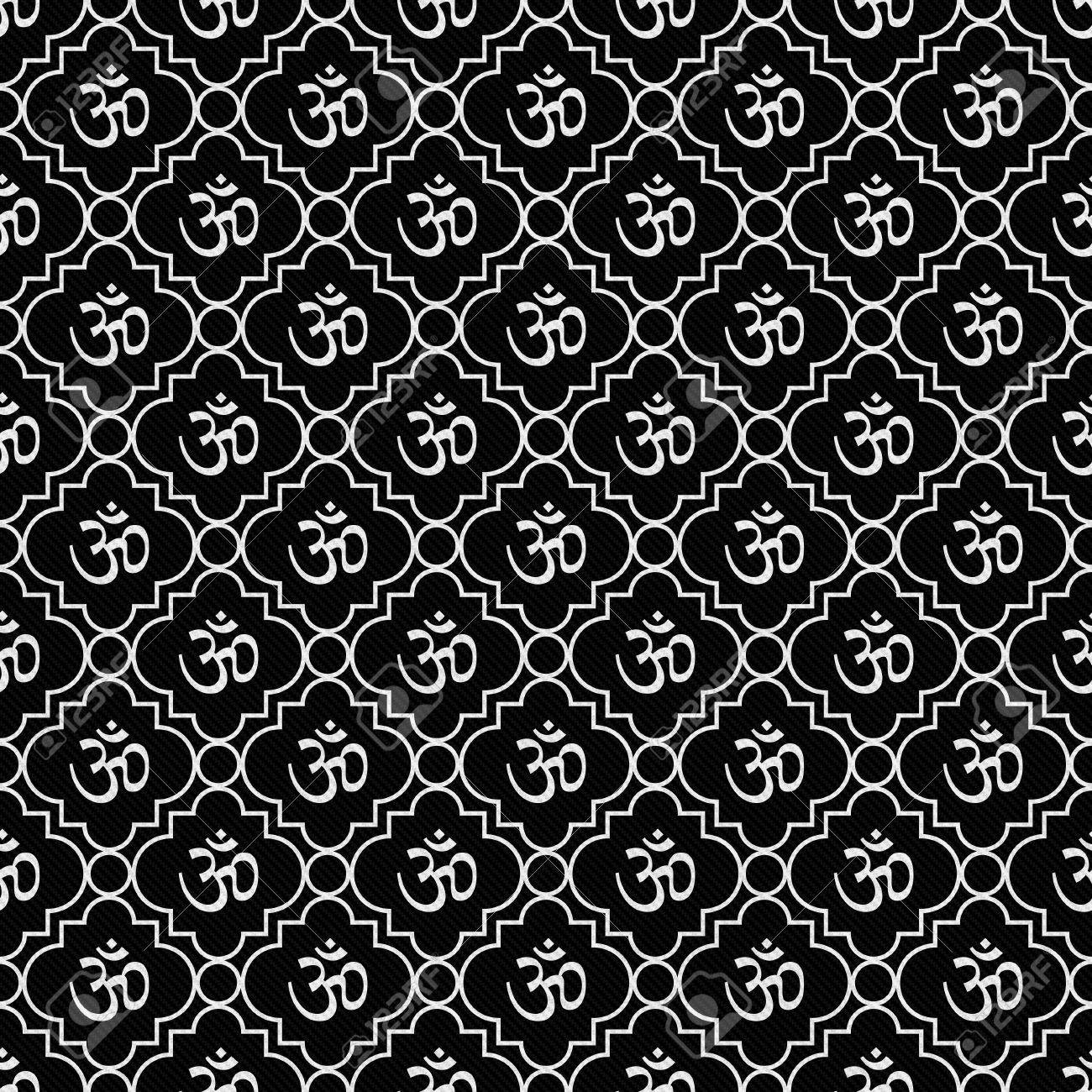 Black And White Aum Hindu Symbol Tile Pattern Repeat Background