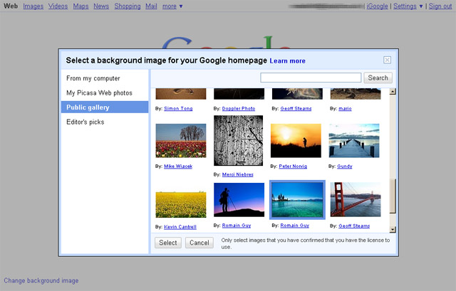 Google Select Background Image