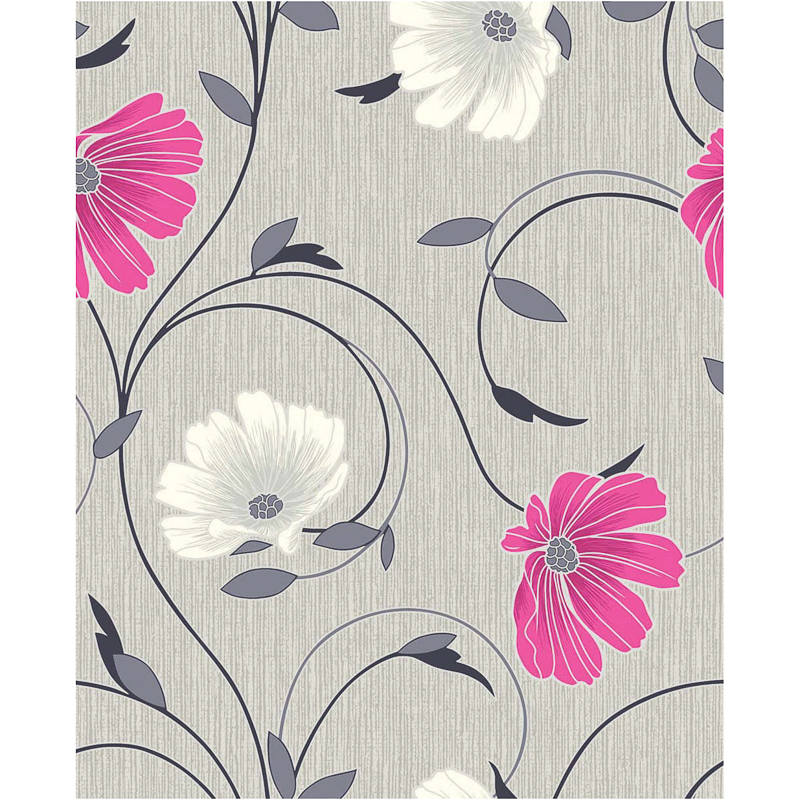 Home Diy Wallpaper Floral Crown Sheena Grey Pink Motif