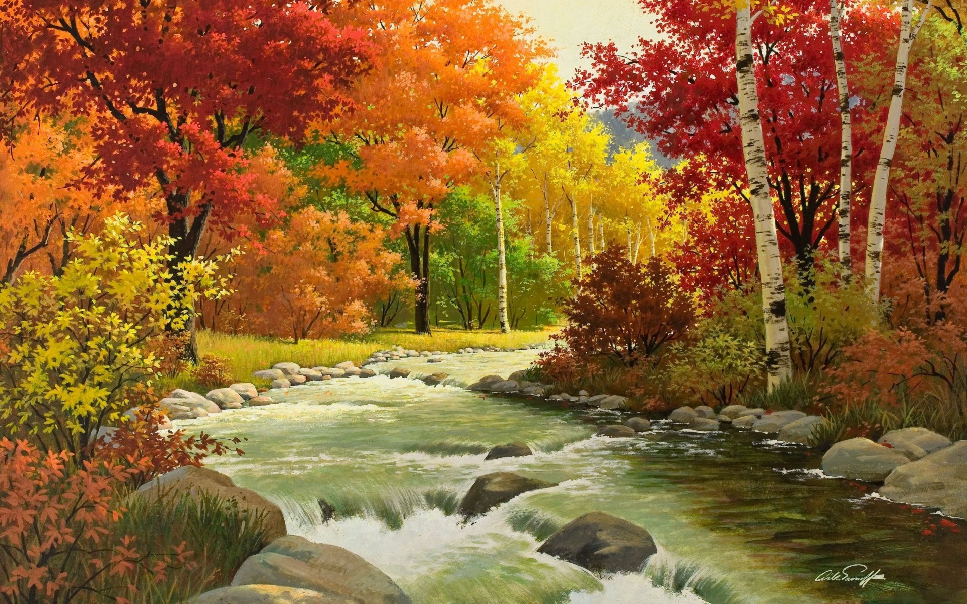 Beautiful Autumn Creek Stones Desktop Pc And Mac Wallpaper