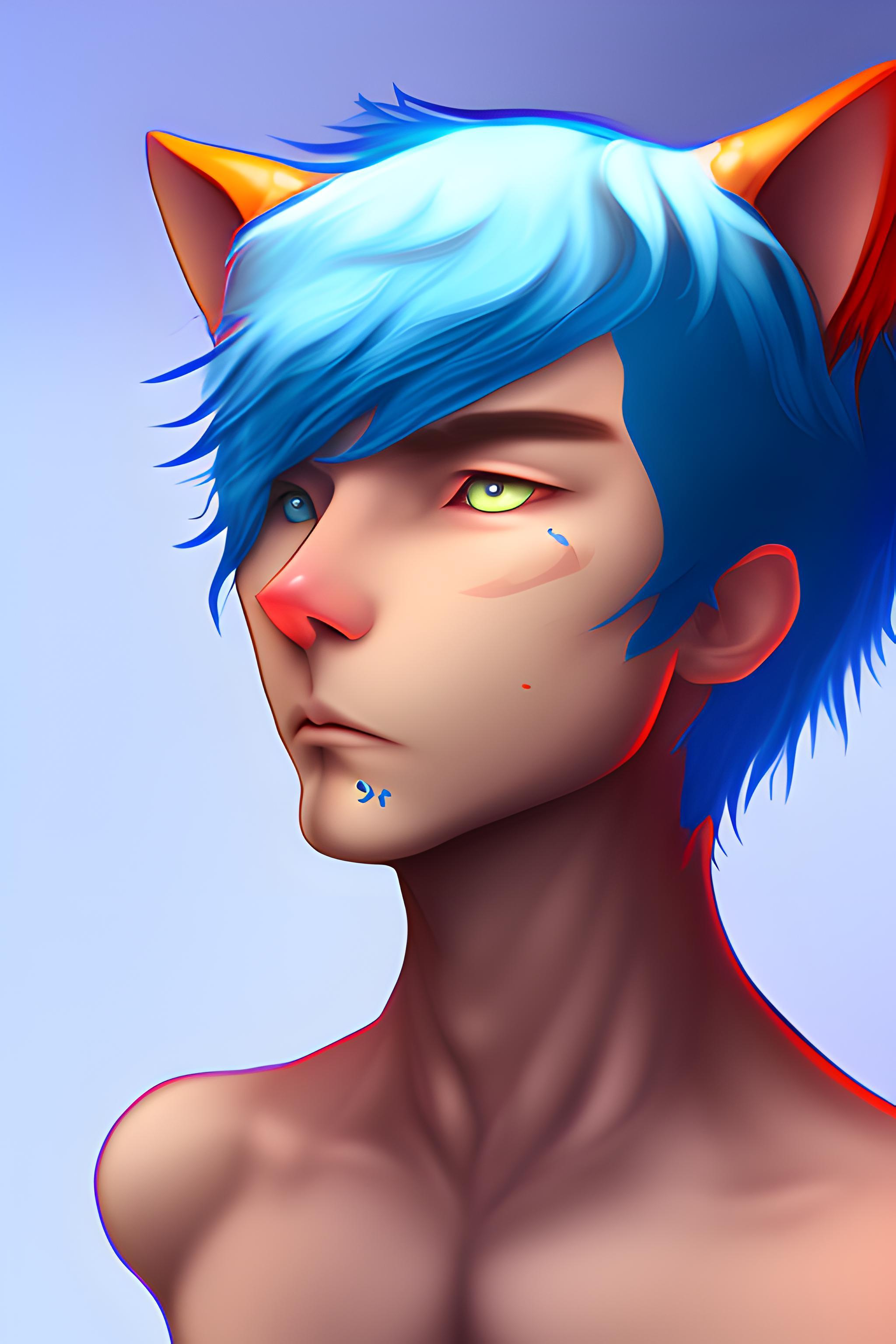 Cat Boy With Blue Hair Wallpaper Ai