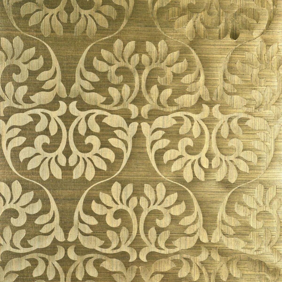Decowunder Wallpaper Non Woven Sisal Leaf Gold Green