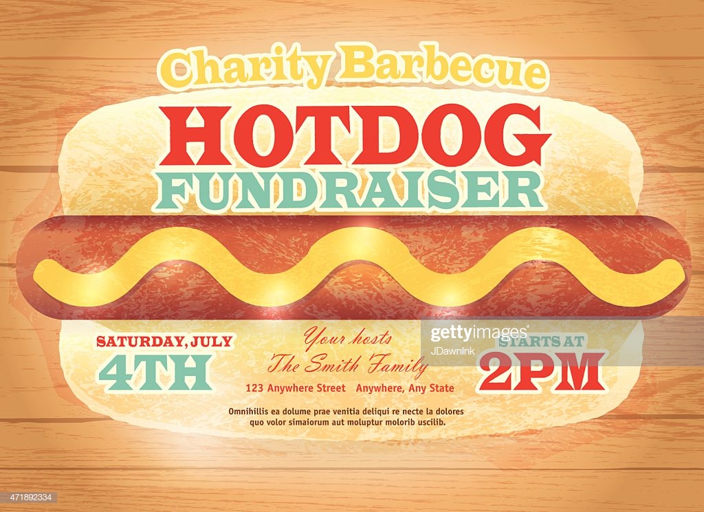 Charity Hotdog Fundraiser Design Template On Wooden Background