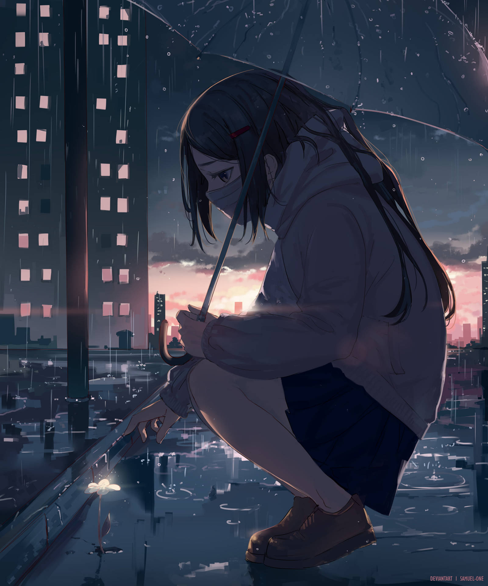 Aesthetic Sad Anime Girl Face Mask Wallpaper