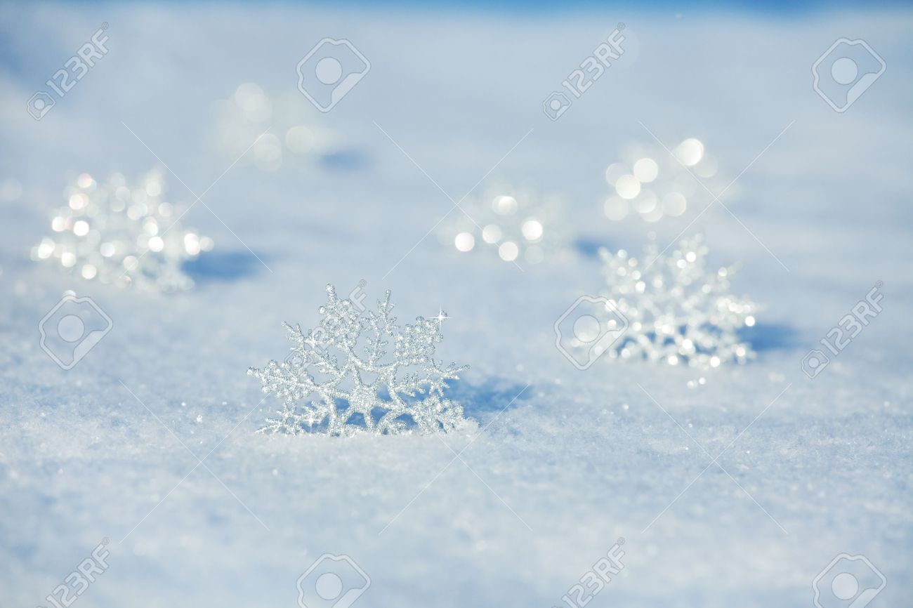 Winter Background Snowflakes On Snow Stock Photo Picture And