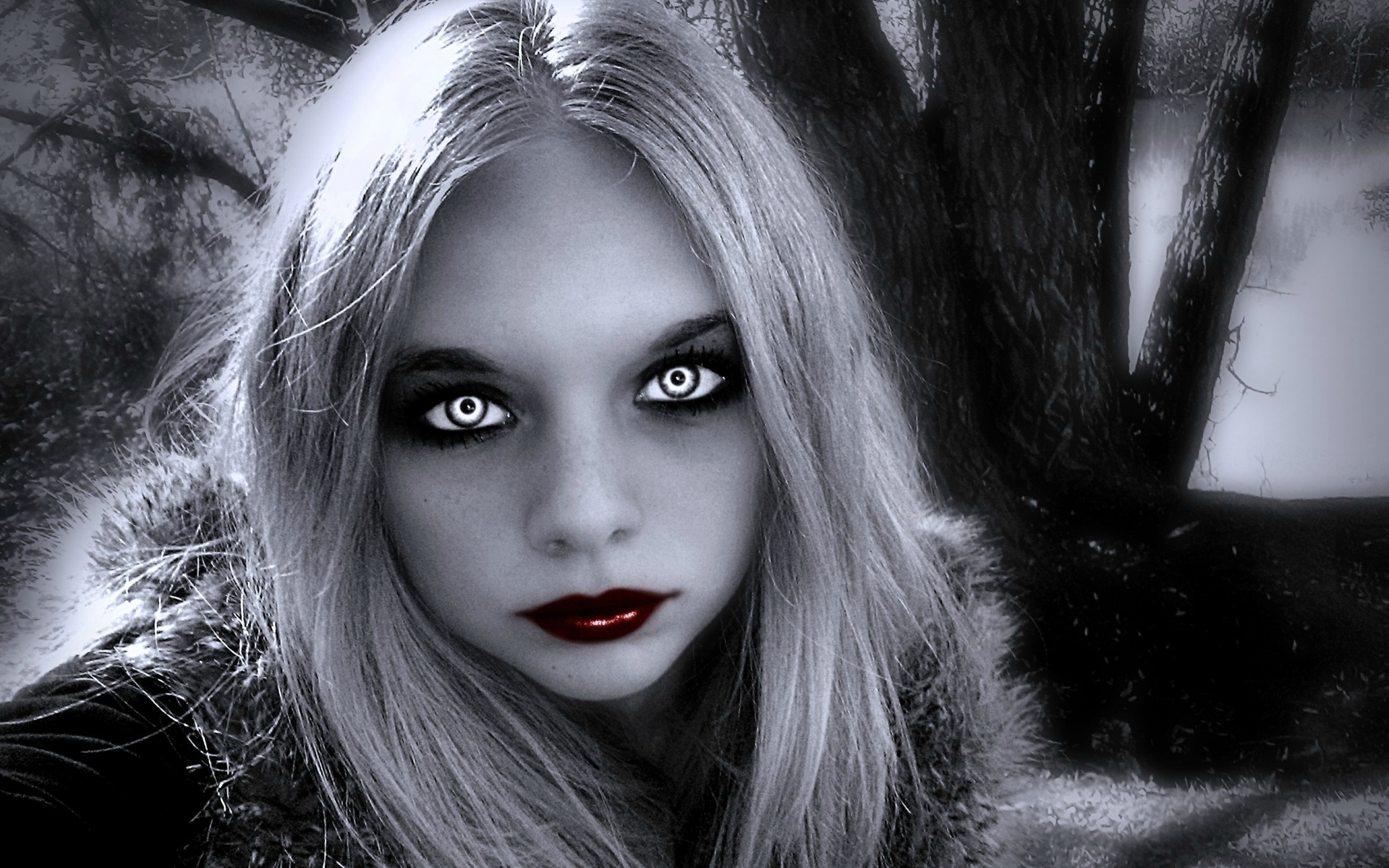 Dark Horror Gothic Fantasy Vamire Women Face Eyes Wallpaper Background