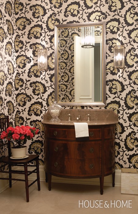 bureau style bathroom vanity marble counter and vintage looking