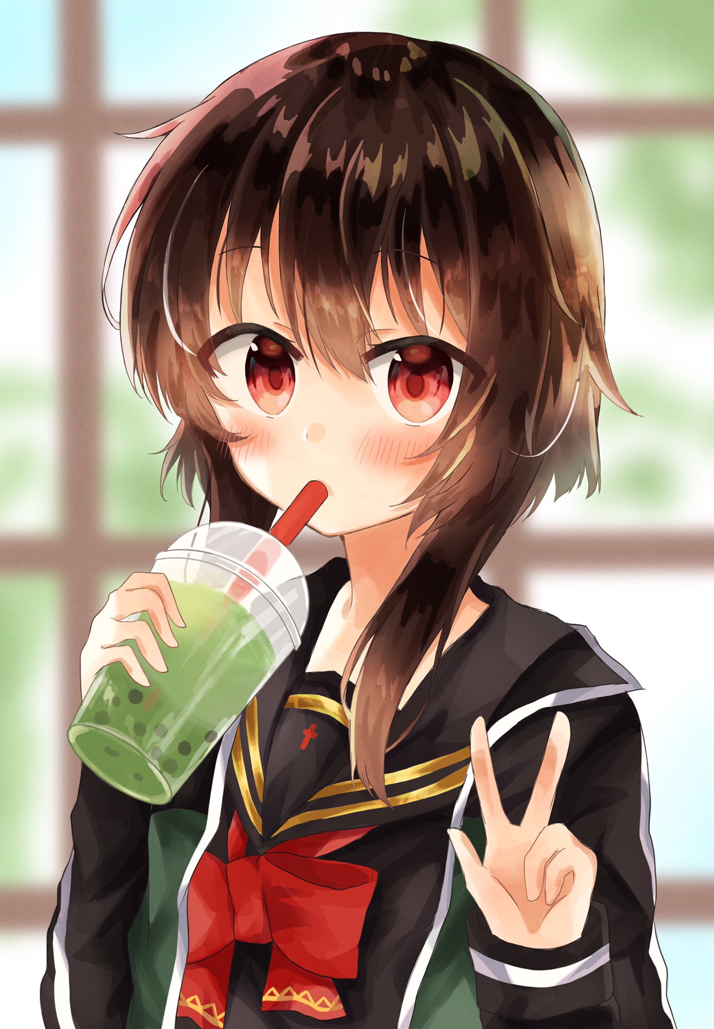 Anime Girl Drinking Boba Drawing