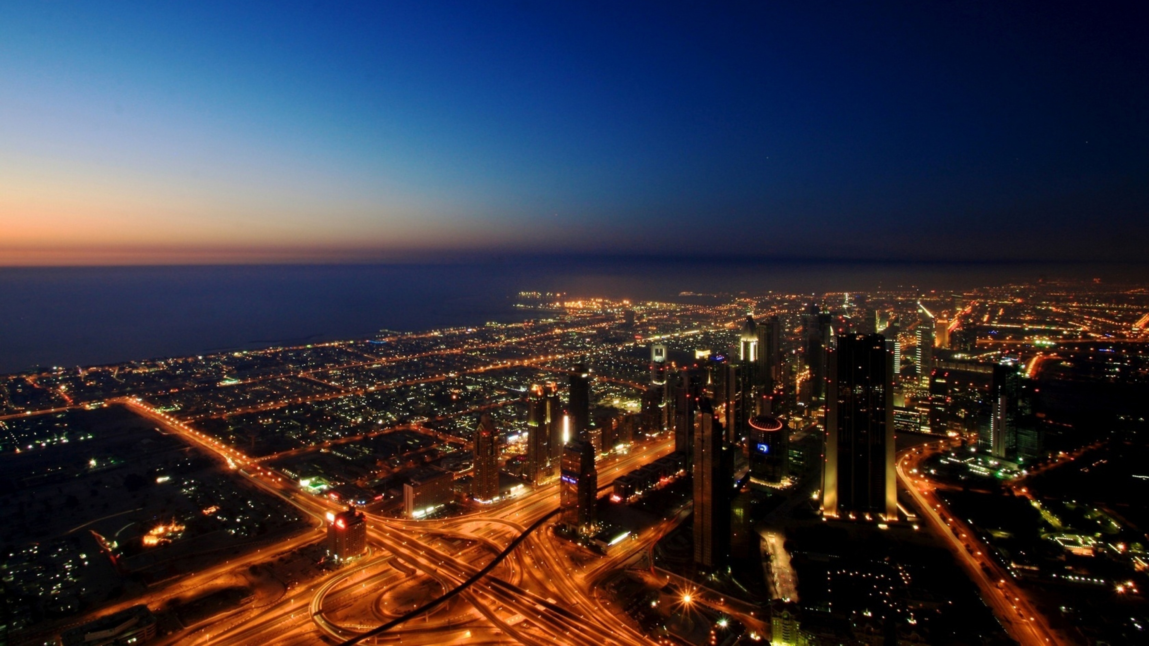  Dubai Uae City Roads Lights Sea Wallpaper Background 4K Ultra HD