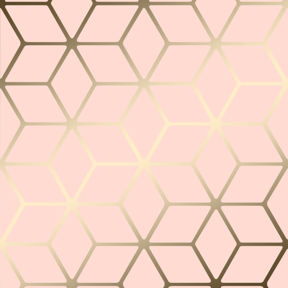 House of Alice Cubic Shimmer Metallic Wallpaper Soft Pink Gold 1000x1000